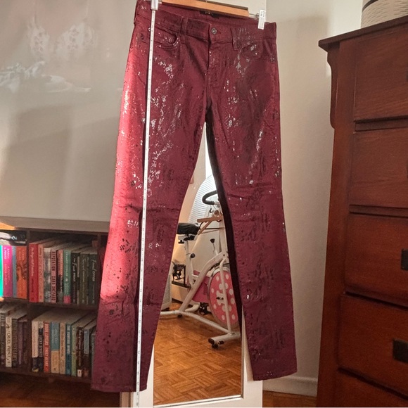 Seven For All Mankind Burgundy Metallic Snakeskin Stretch Skinny Jeans size 30 - Picture 13 of 13